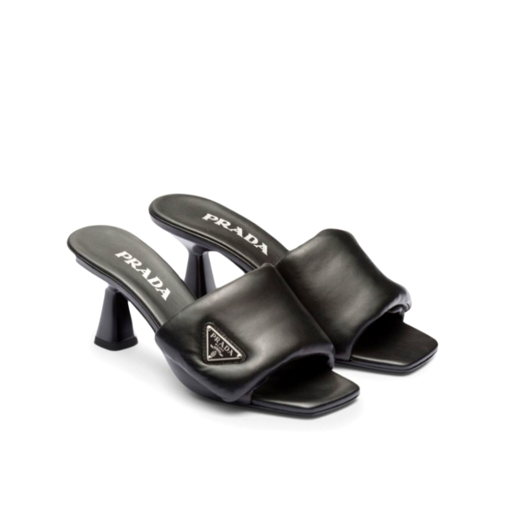Prada Black Padded Leather Slide Sandal Heels
